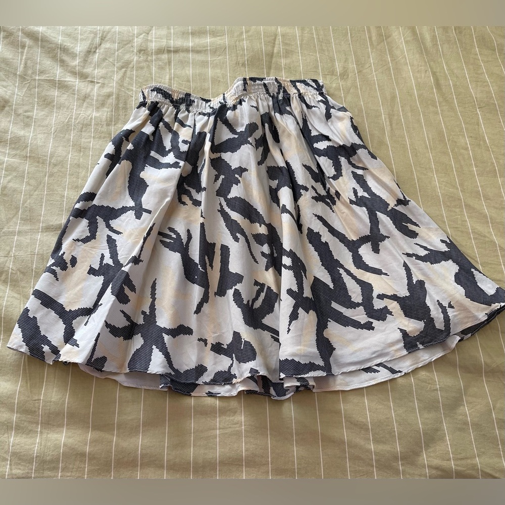Minnie Rose Women's Black & White Printed A-Line Silk Skirt Size M